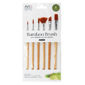6 pc. Bamboo Brush Set Brown Nylon