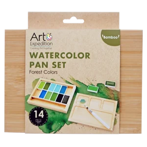 14 pc. Bamboo Watercolor Pan Set Forest Colors